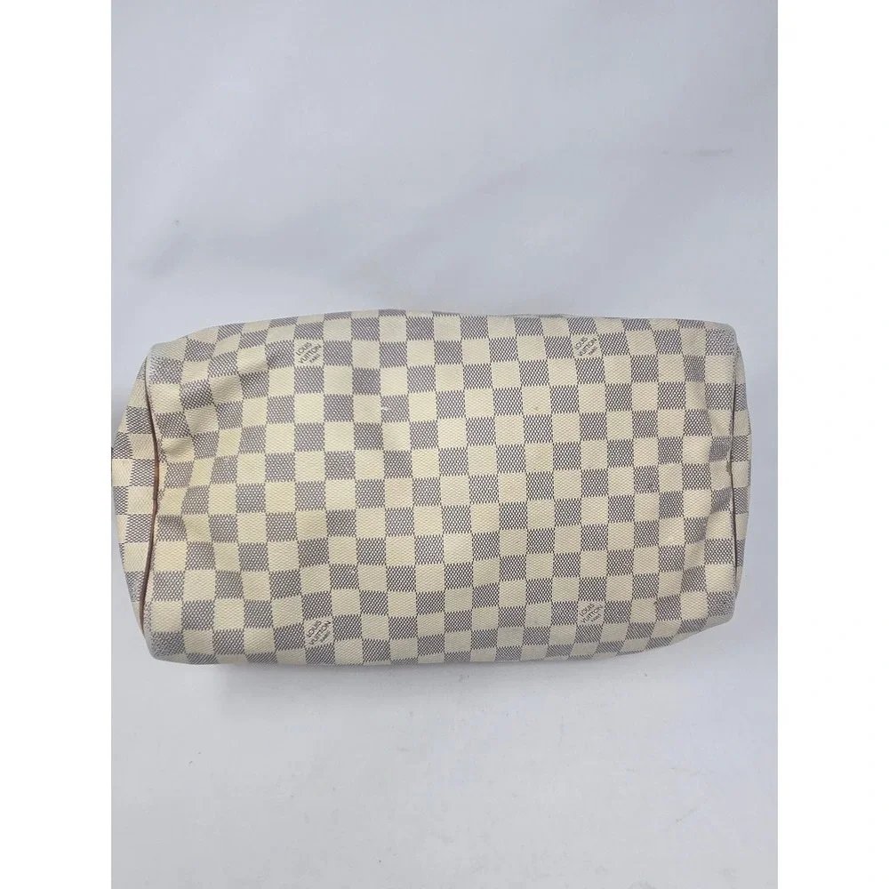 Louis Vuitton Speedy 30 Damier Azur Canvas Satchel Bag White Blue SD2151